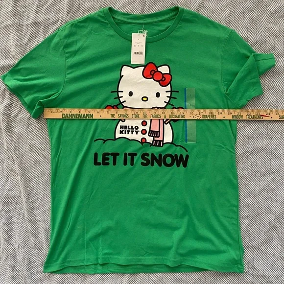 Hello Kitty Let it Snow Kelly Green T-Shirt - Picture 5 of 6